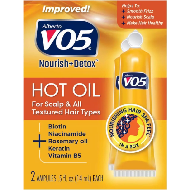 Alberto Vo5 nourish + Detox hot oil for scalp & all textured hair types - helps to smooth frizz, nourish scalp and make hair healthy.