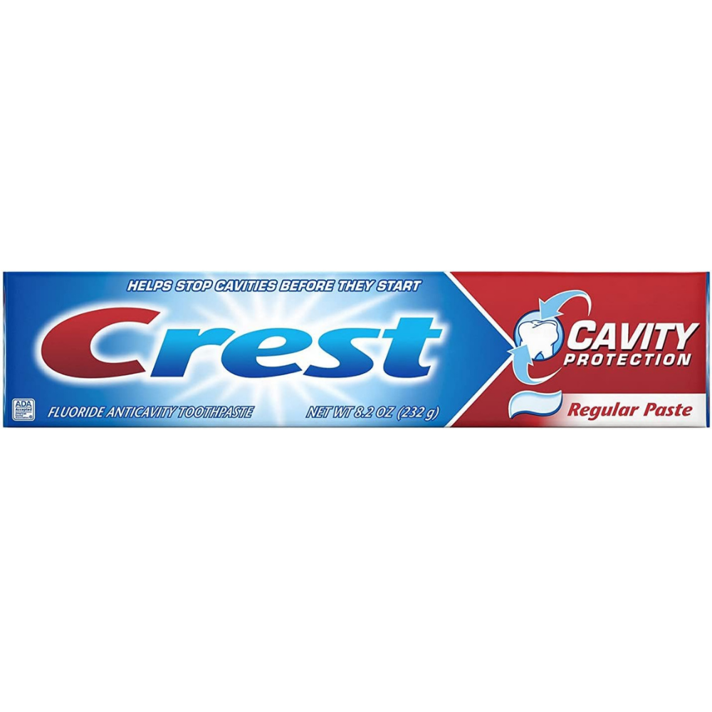 Box of crest fluoride anti cavity toothpaste with cavity protection - regular paste to promote oral health
