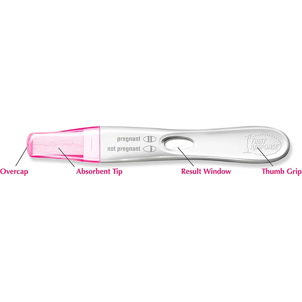 Firs response rapid results pregnancy test with infographics for easy pregnancy testing.