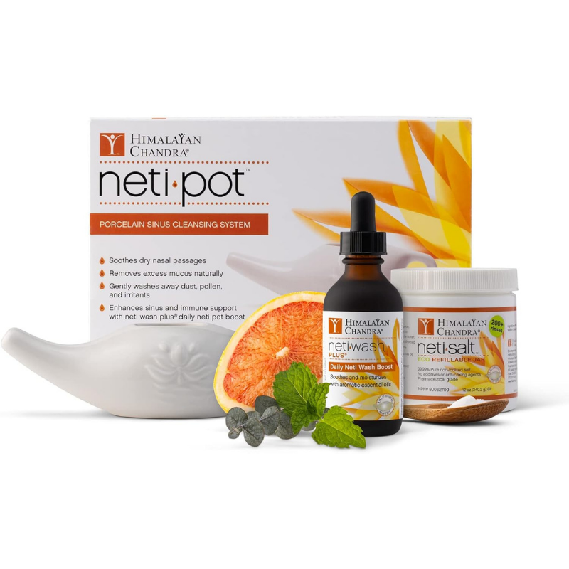 Himalayan Chandra neti pot and complete sinus kit with wash boost, salt and porcelain pot