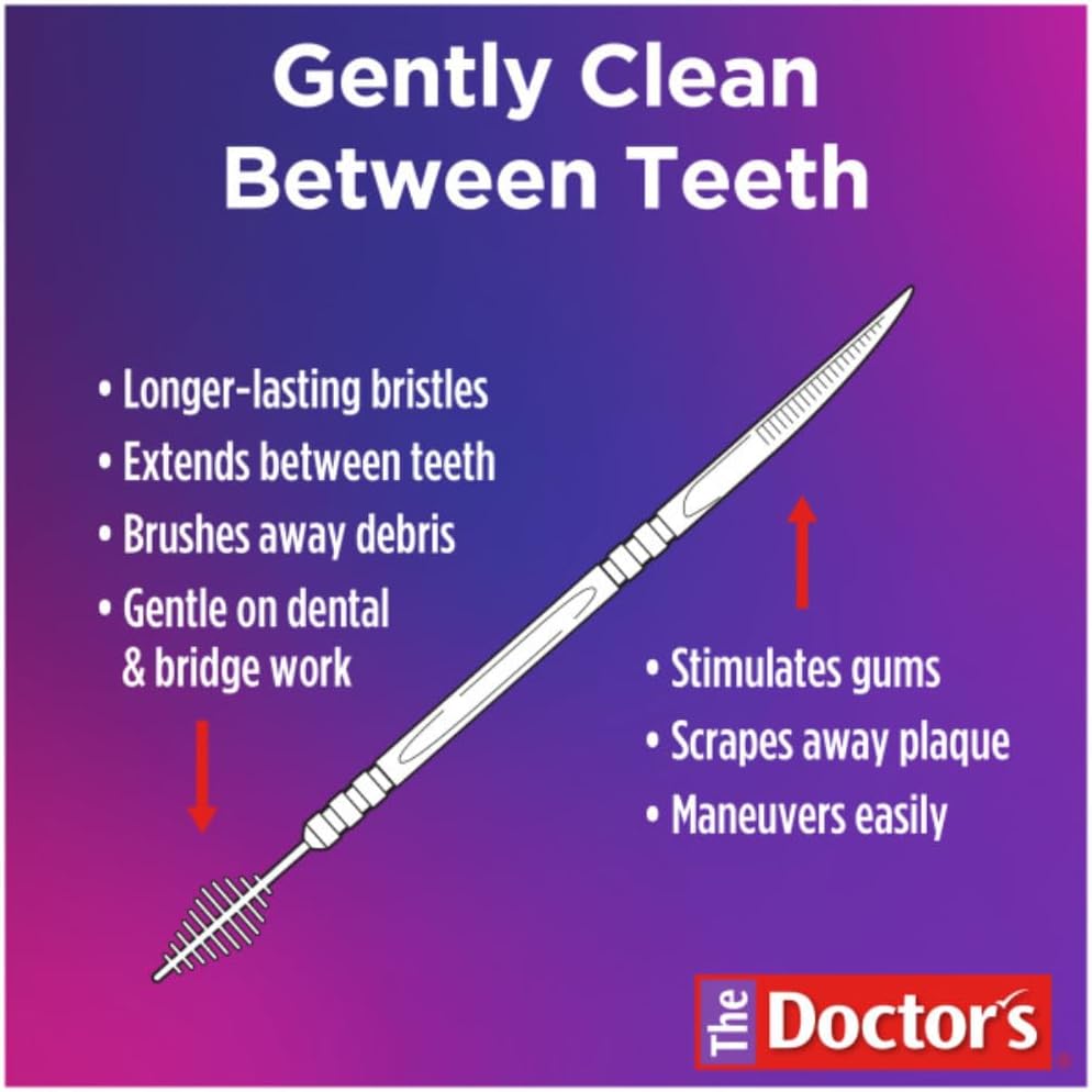 The doctors brush picks interdental toothpicks gently cleans between teeth with long lasting bristles and easy to maneuver handle