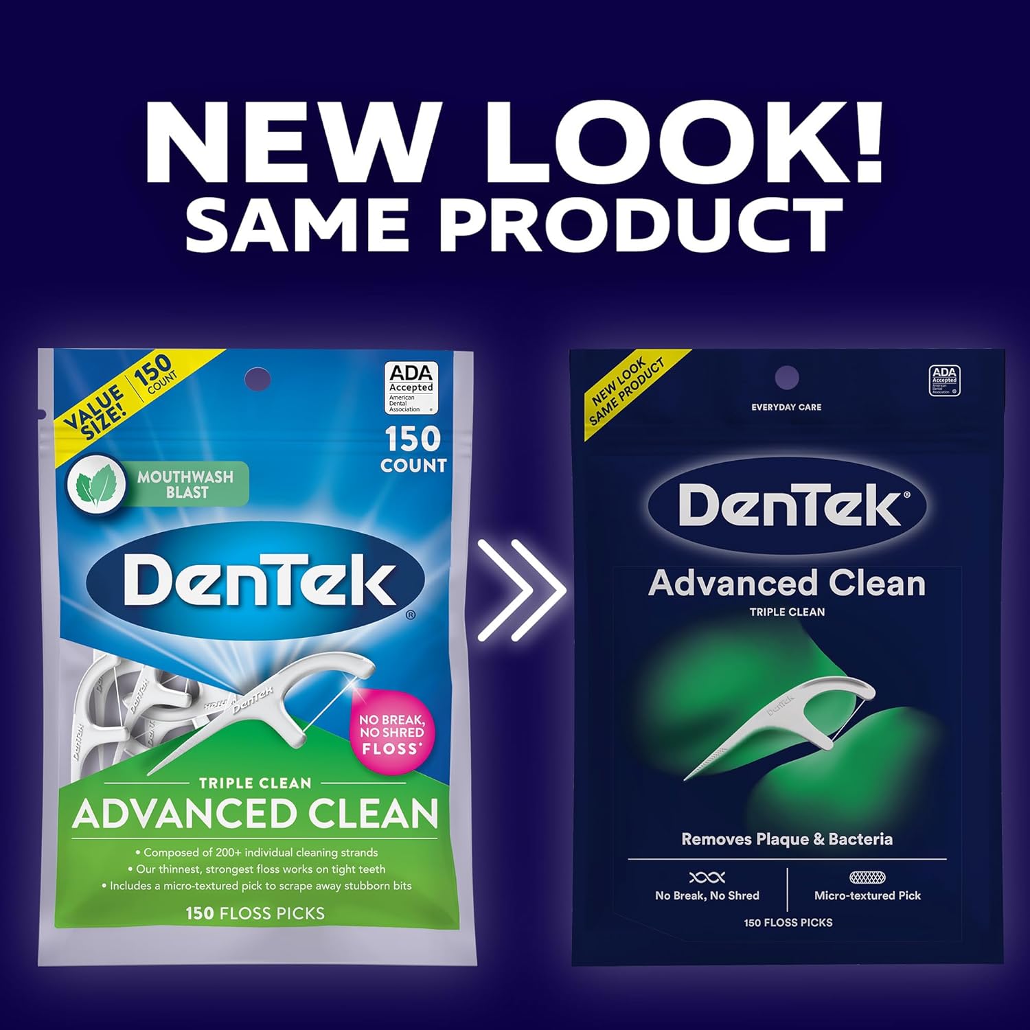 DenTek Triple Clean Mint Flavoured and Fluoride coated Advanced Dental Floss Picks with 3 cleaning actions - 150 Pack