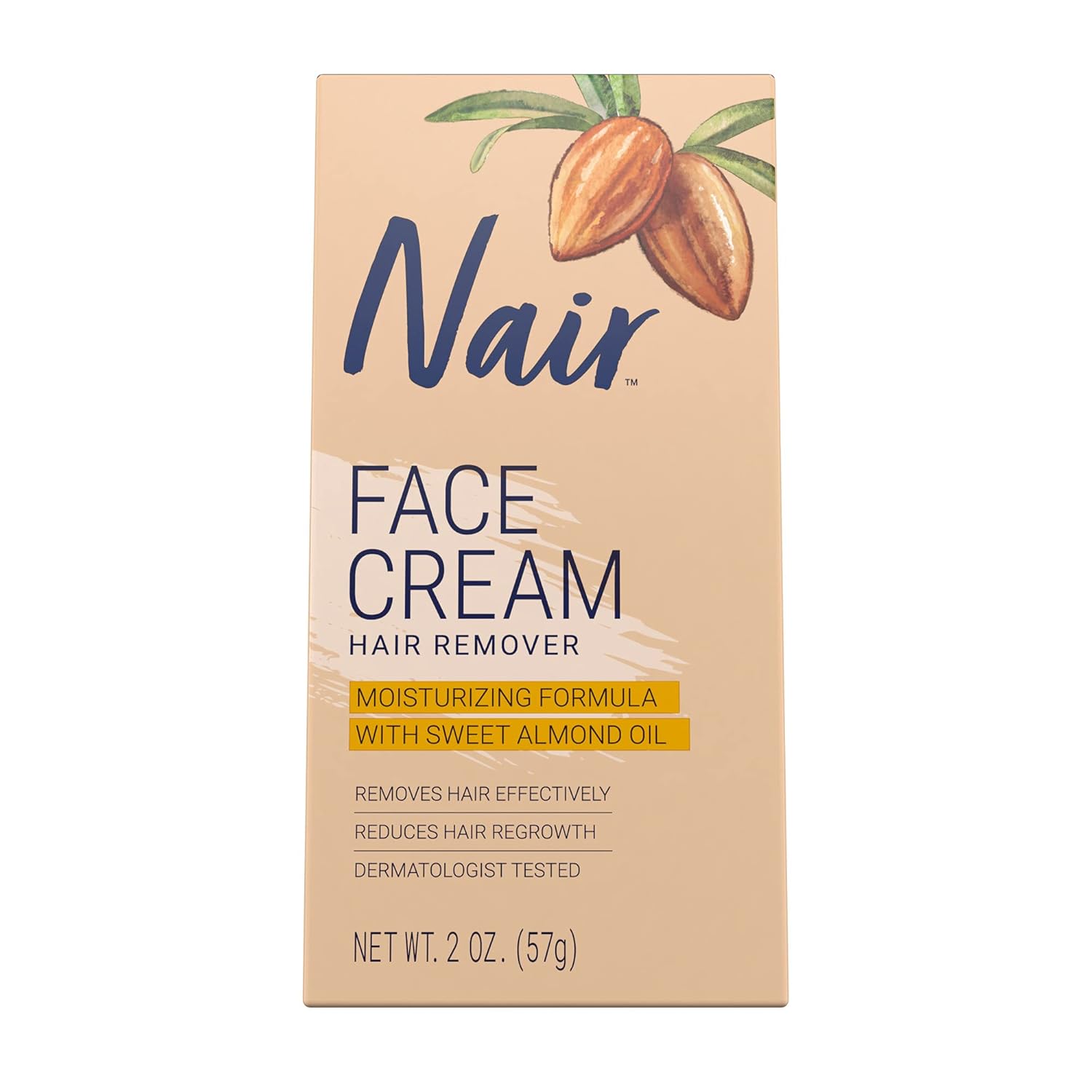 Nair Moisturizing Face Cream for Upper Lip Chin And Face Hair Removal, 2 Ounce