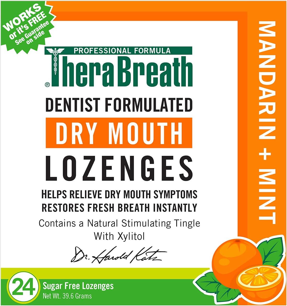 TheraBreath - Dry Mouth Lozenges - Mandarin Mint Flavor - Soothes Dry Mouth Symptoms - Certified Kosher - Sugar Free - Dentist Formulated Lozenges - 24 Count