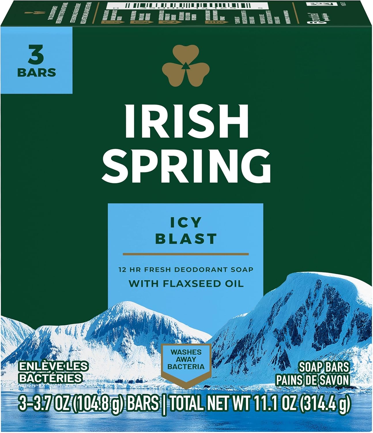 Irish Spring Icy Blast Cool Refreshment Deodorant Soap 113 g 3-Count Soap