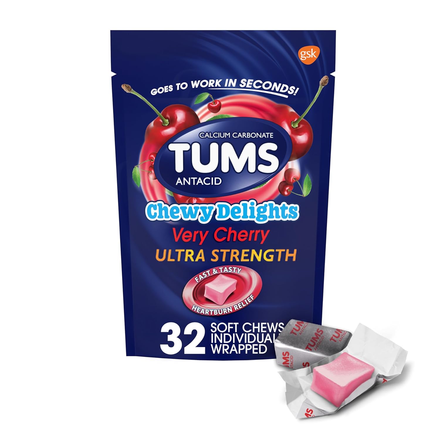 Tums Chewy Delights Soft Chews, Very Cherry, 32count