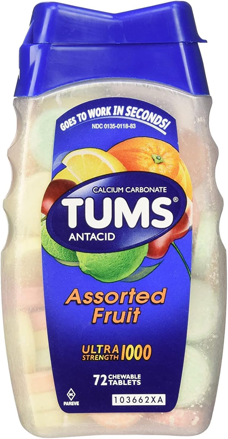 TUMS Ultra Maximum Strength Chewable Tablets, Assorted Fruit - 72