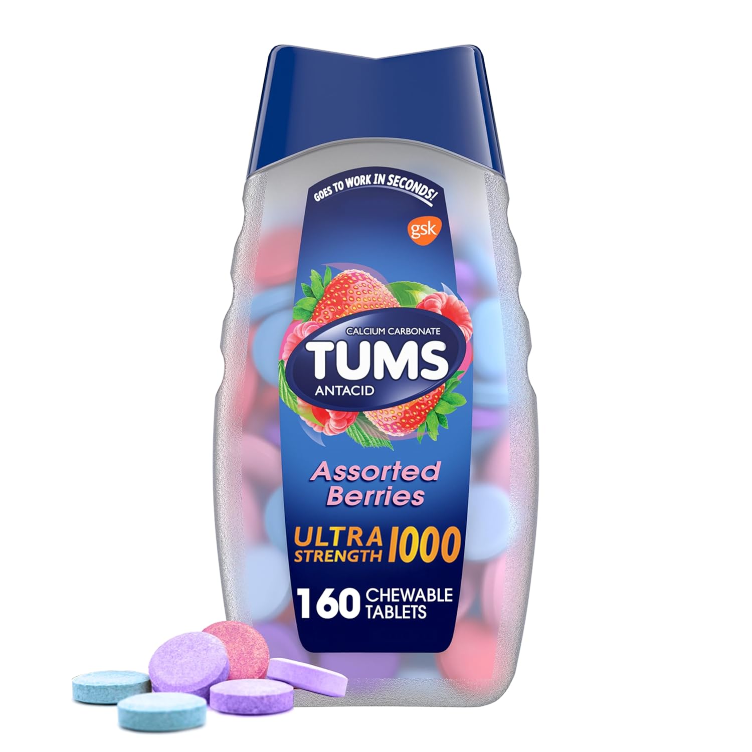 TUMS Ultra Strength Assorted Berrie Antacid Chewable Tablet for Heartburn Relief, Pack of 160