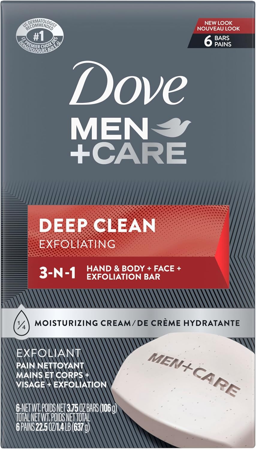 Dove Men+Care Body and Face Bar, Deep Clean 4 oz, 6 Bars