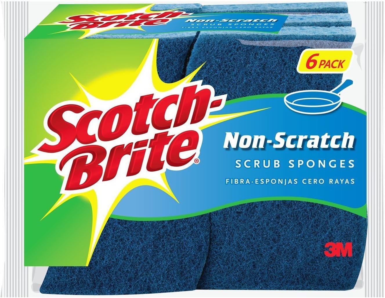 No Scratch Multi-Purpose Scrub Sponge, 4 2/5 x 2 3/5'', Blue, 6/Pack