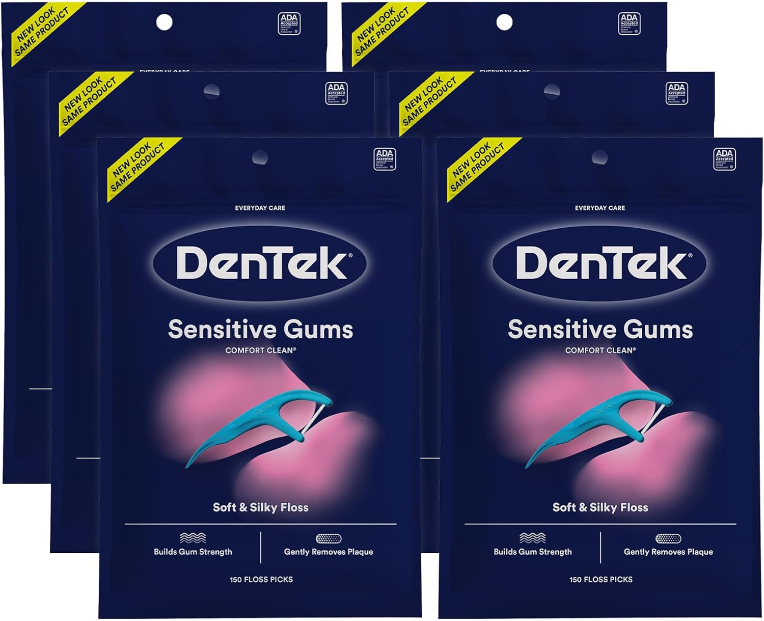 Dentek Comfort Clean Floss Picks | Silky Ribbon Floss to Remove Food & Plaque | 150 Picks | Pack of 6