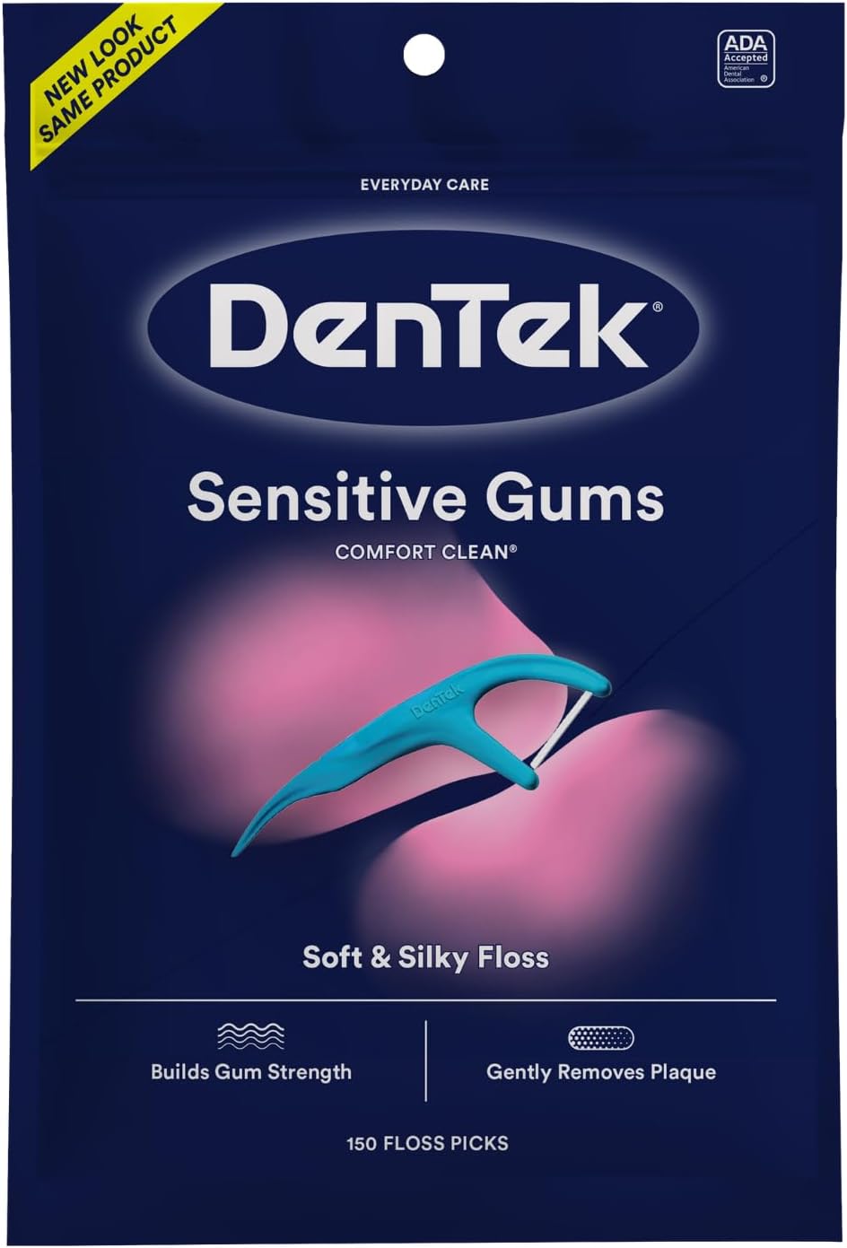 DenTek Comfort Clean Sensitive Gums Floss Picks, Soft & Silky Ribbon Floss that's Gentle on Teeth and Sensitive Gums,150 Floss Picks