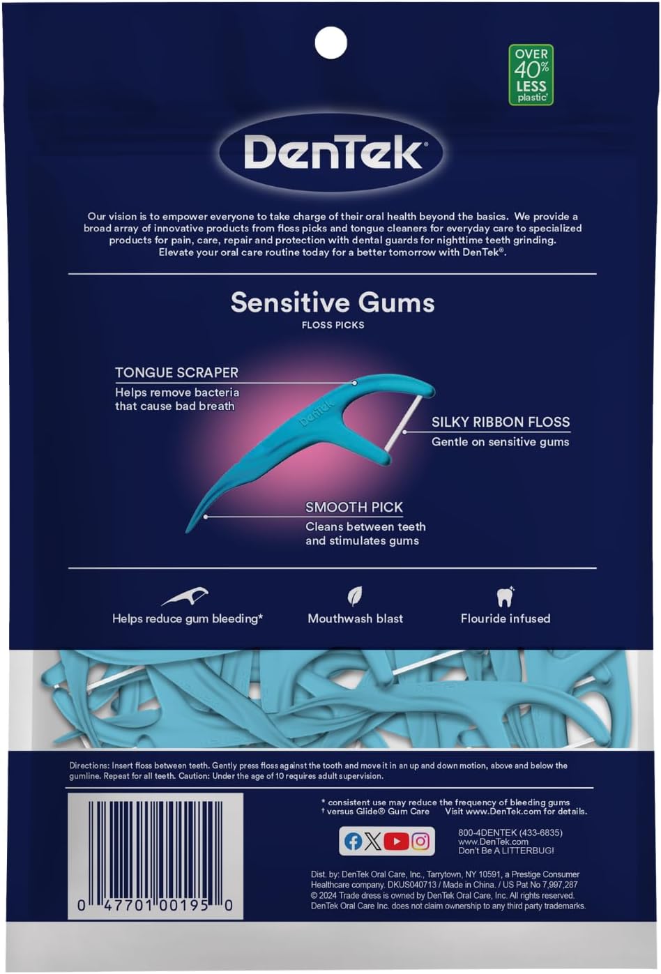 DenTek Comfort Clean Sensitive Gums Floss Picks, Soft & Silky Ribbon Floss that's Gentle on Teeth and Sensitive Gums,150 Floss Picks