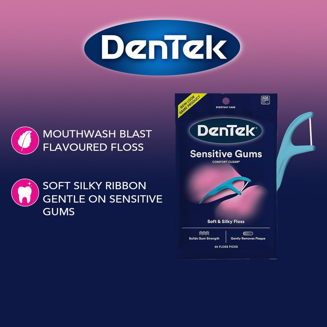 DenTek Comfort Clean Sensitive Gums Floss Picks, Soft & Silky Ribbon Floss that's Gentle on Teeth and Sensitive Gums,150 Floss Picks