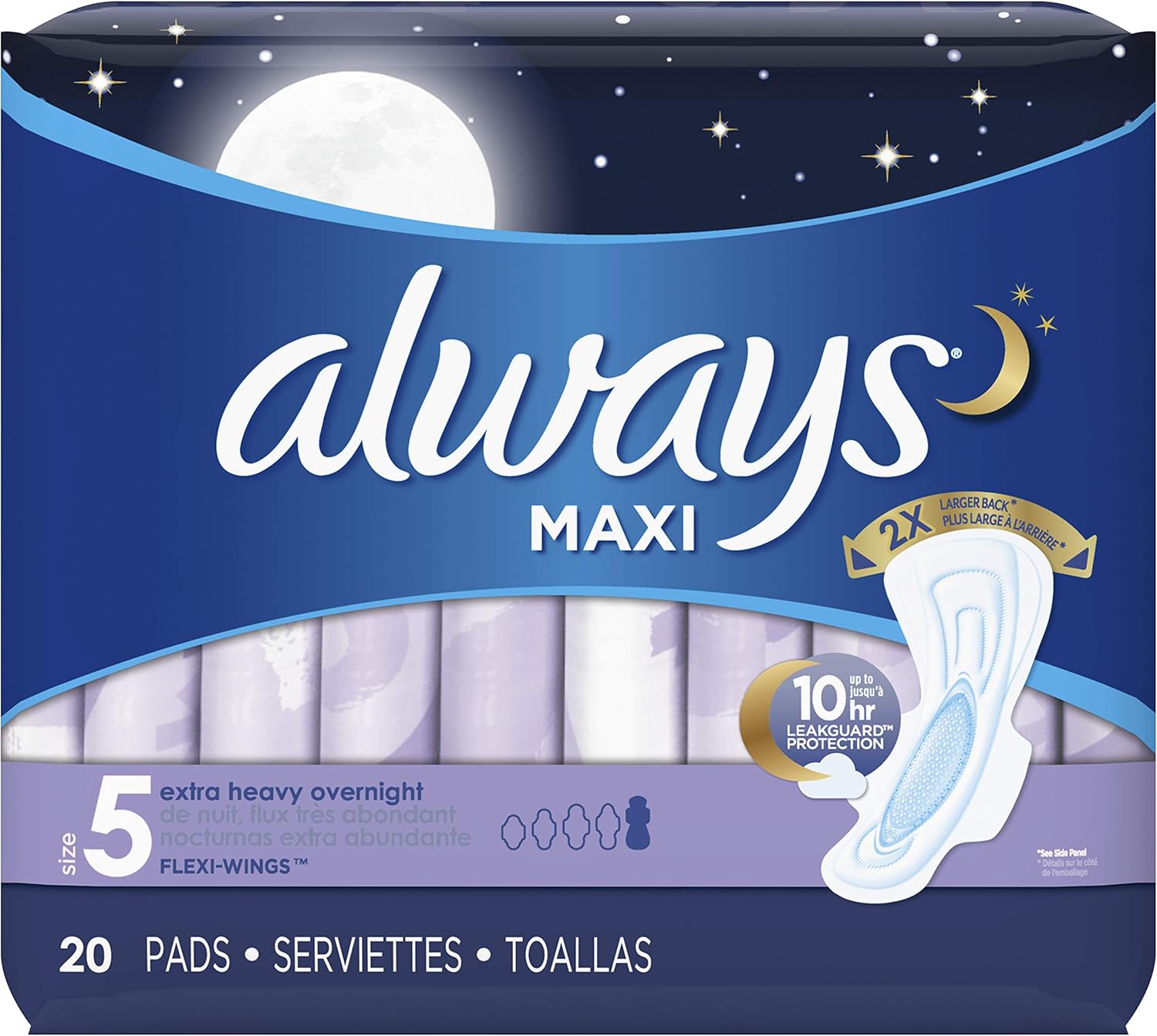 Maxi Overnight Feminine Pads with Wings, Super Absorbency, 20 Count - Pack of 2 (40 Count)