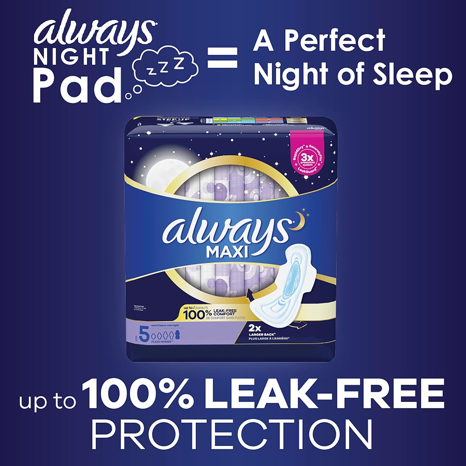 Always Extra Heavy Overnight Maxi Pads with Flexi-Wings - 20 Count