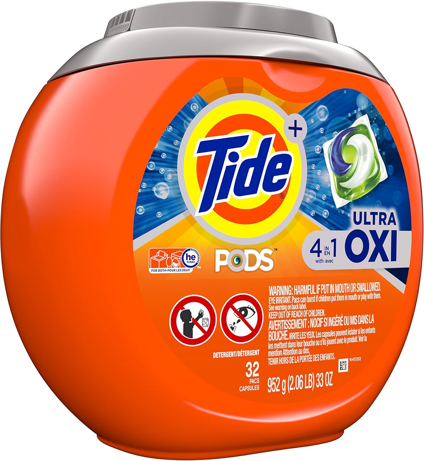 Tide Pods Ultra Oxi Liquid Detergent Pacs, 32 Pods