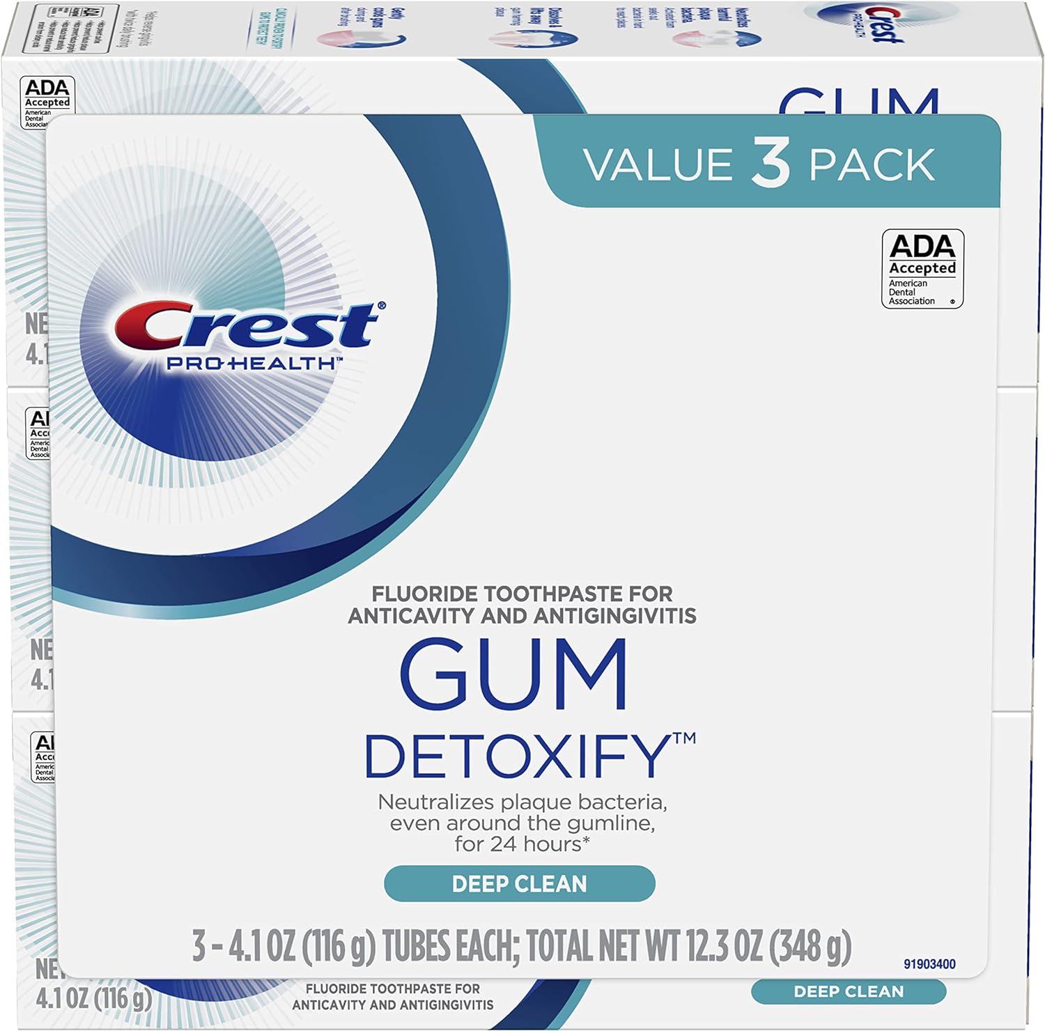 Crest Toothpaste Gum Detoxify Deep Clean, 11.1 OZ (314g) (Pack of 3)