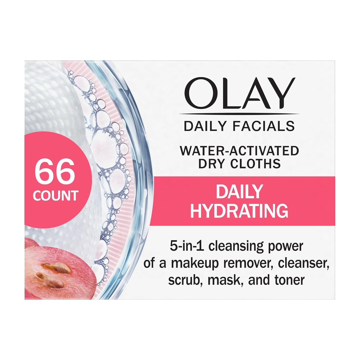 Olay Daily Facials Daily Clean Wipes, 4-in-1 Water Activated Cloths, 66 count Packaging may Vary