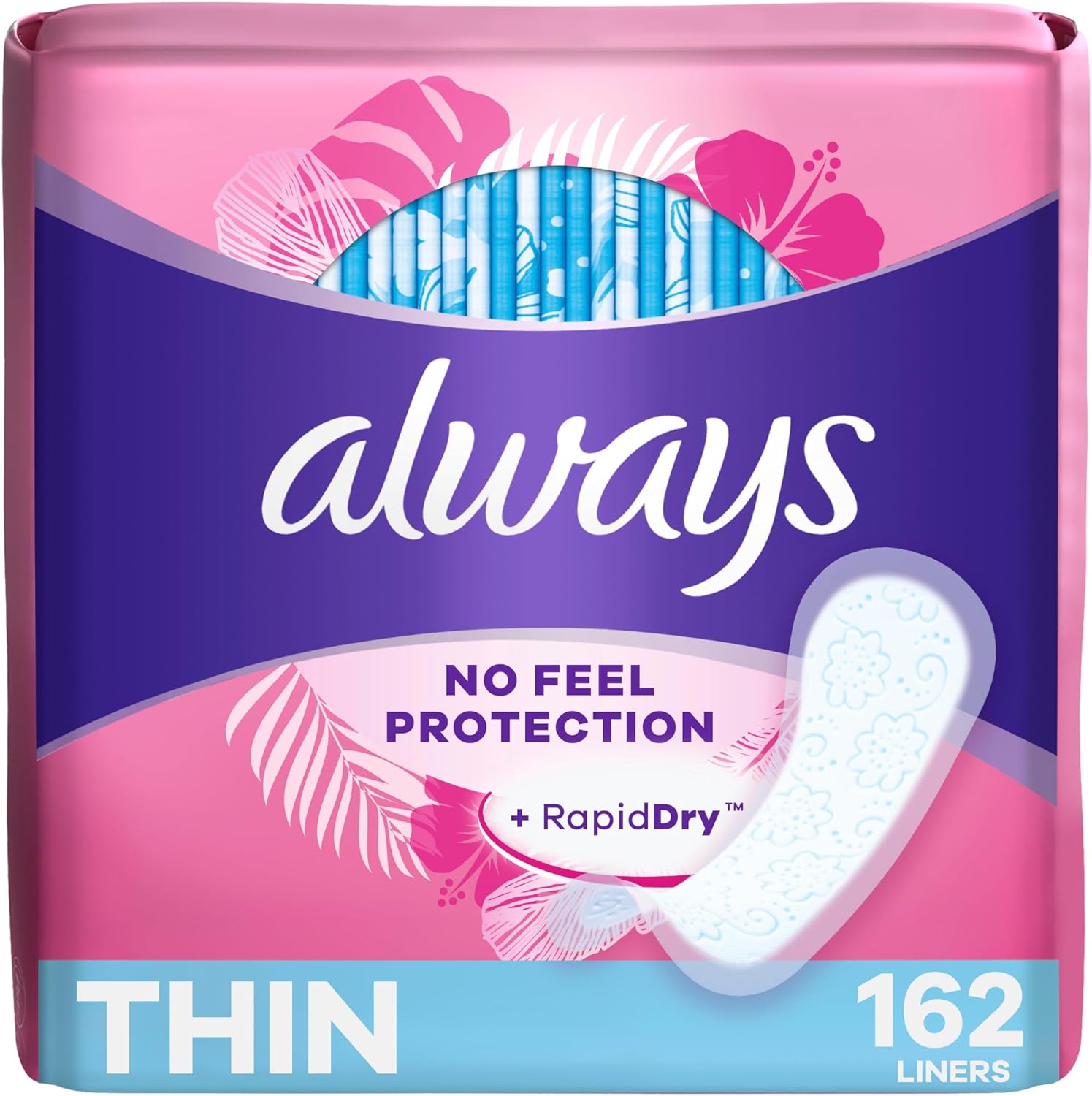 Thin Daily Panty Liners, Light Absorbency, 162 Count (Packaging May Vary)