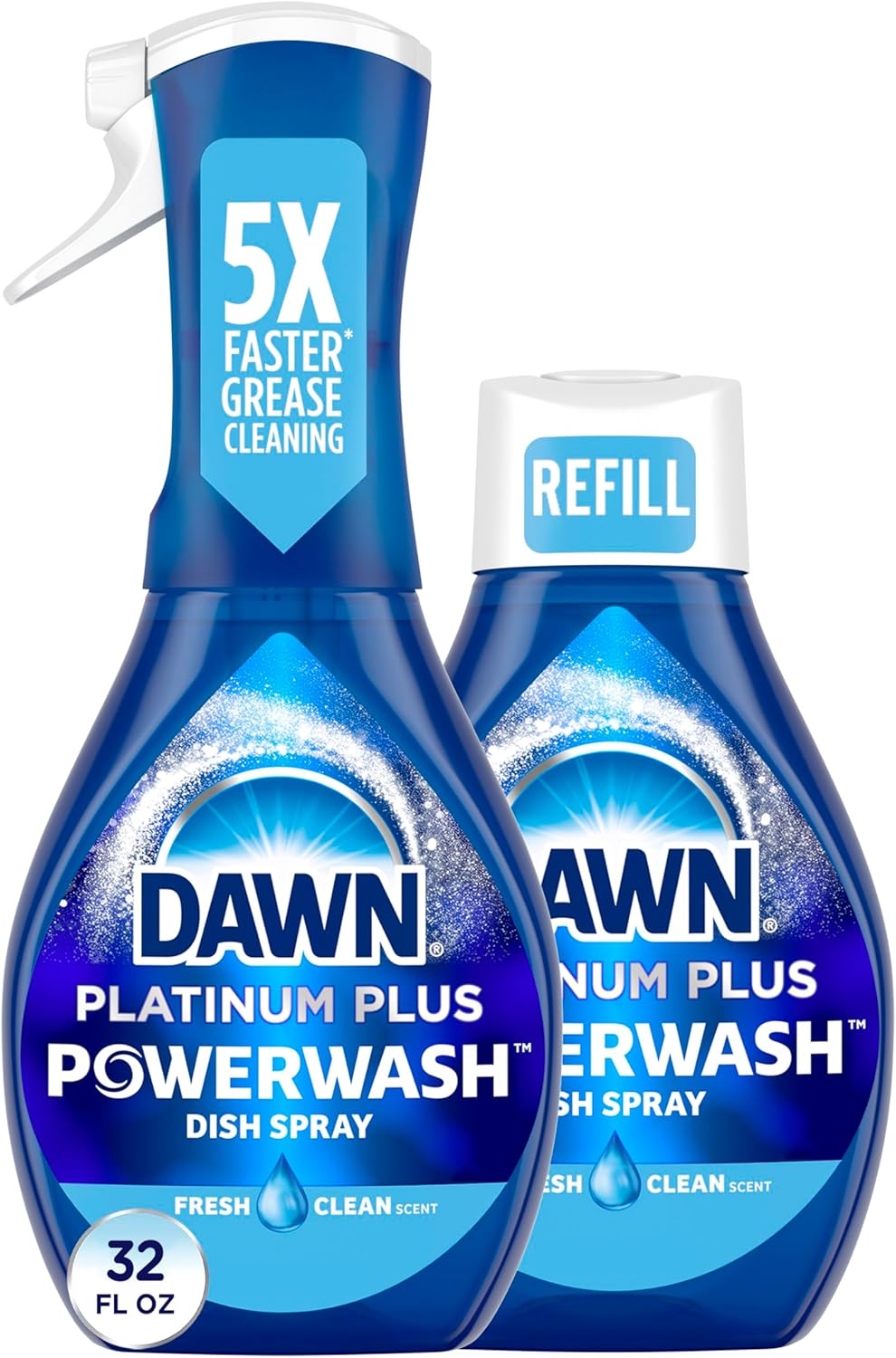 Dawn Powerwash Spray Starter Kit, Platinum Dish Soap, Fresh Scent, 1 Starter Kit + 1 Dawn Powerwash Refill, 16 fl oz each