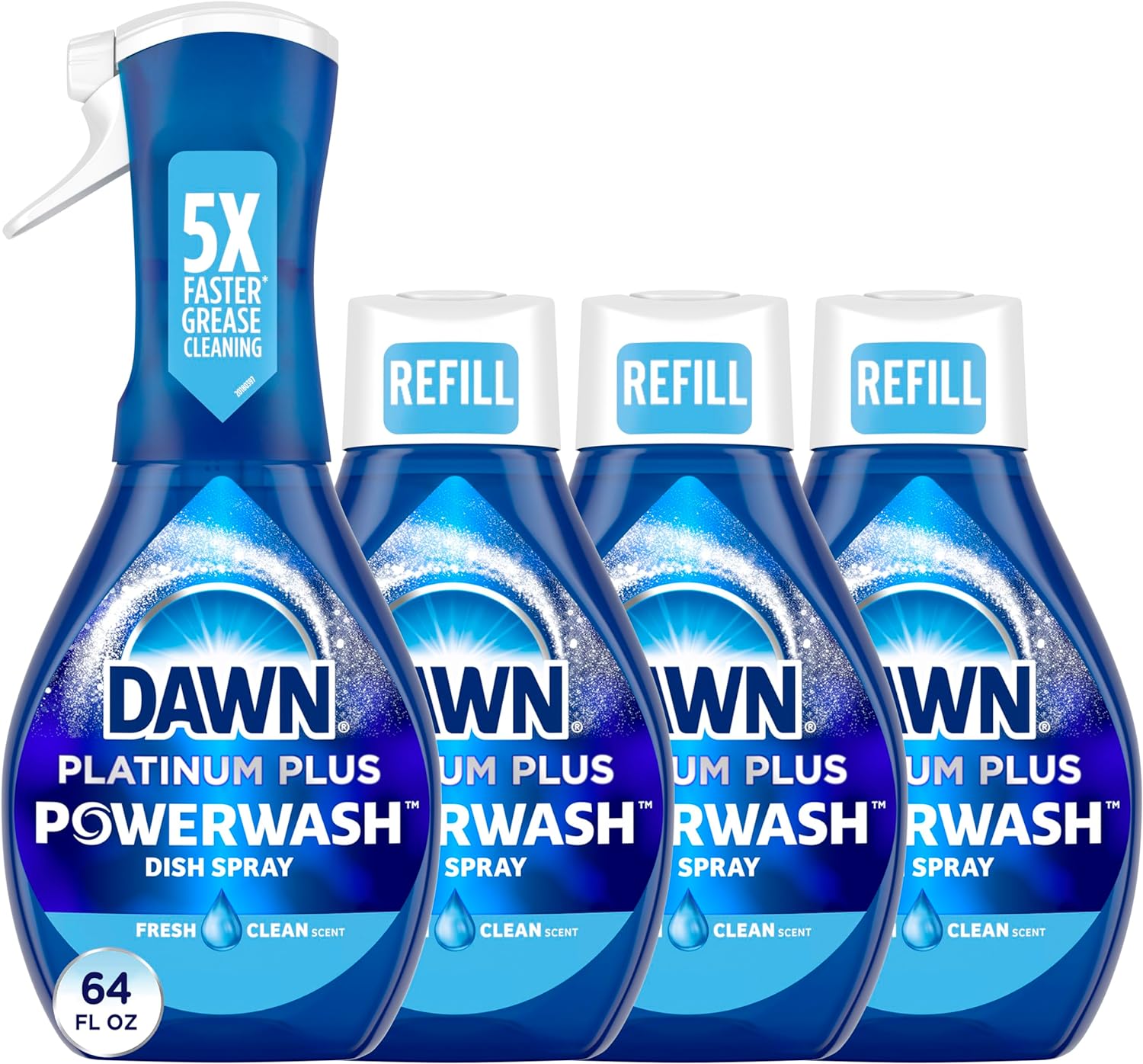 Dawn Platinum Powerwash Liquid Dish Spray, Fresh Scent Bundle, 1 Spray (16oz) + 3 Refills (16oz Each)(Pack of 4)