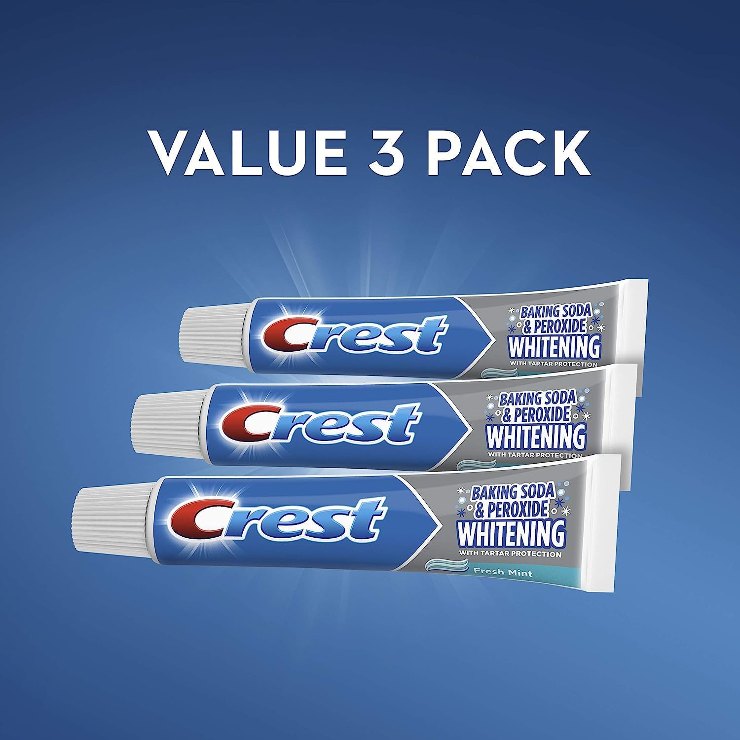 Crest Cavity and Tartar Protection Toothpaste, Whitening Baking Soda & Peroxide, (3 Count of 5.7 oz Tubes Each) 17.1 oz