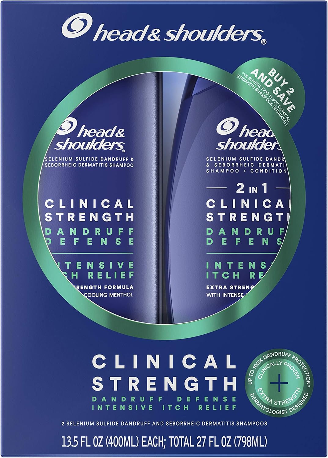 Head & Shoulders Clinical Strength Dandruff Shampoo Set Intensive Itch Relief with Cooling Menthol, Twin Pack