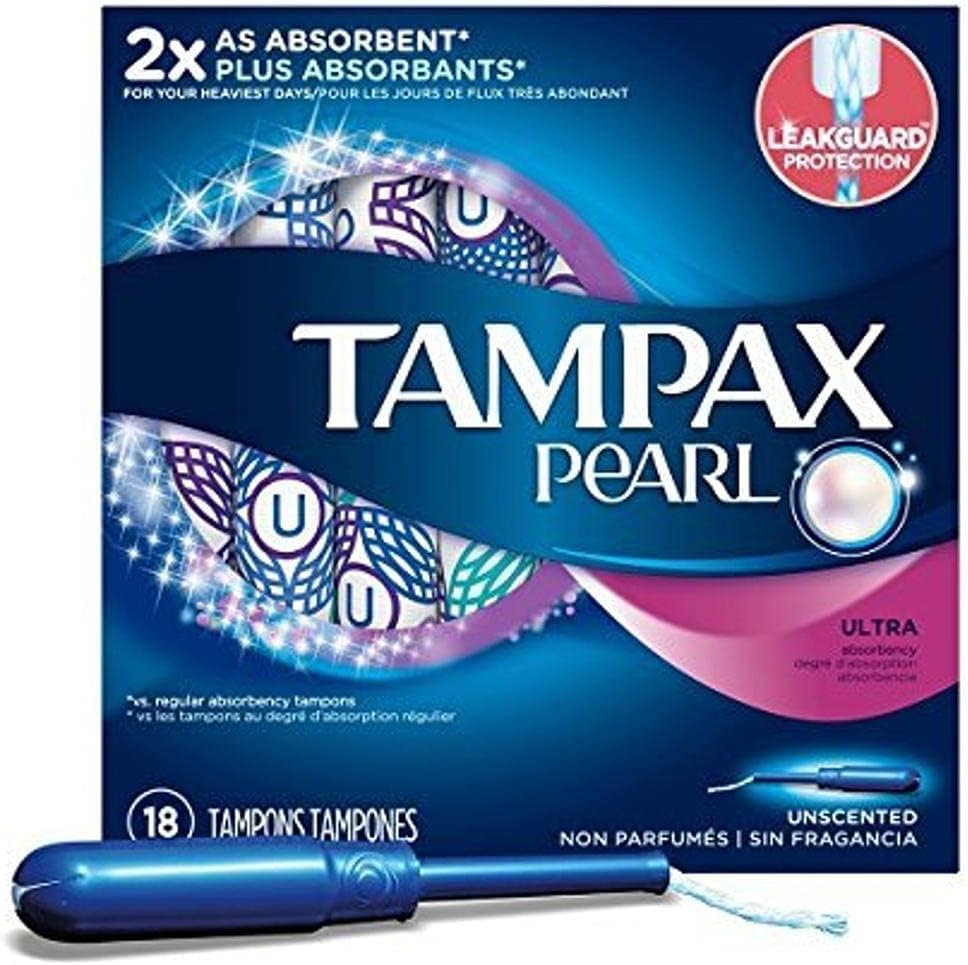 Tampax PROCTER & GAMBLE Pearl Plastic Unscented Tampon, Ultra Absorbency, Pack of 18