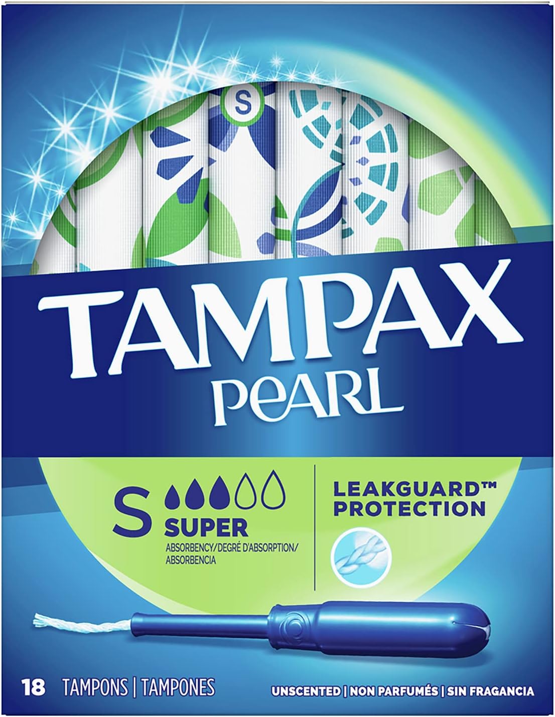 Tampax Pearl Plastic, Super Absorbency, Unscented Tampons 18 Count