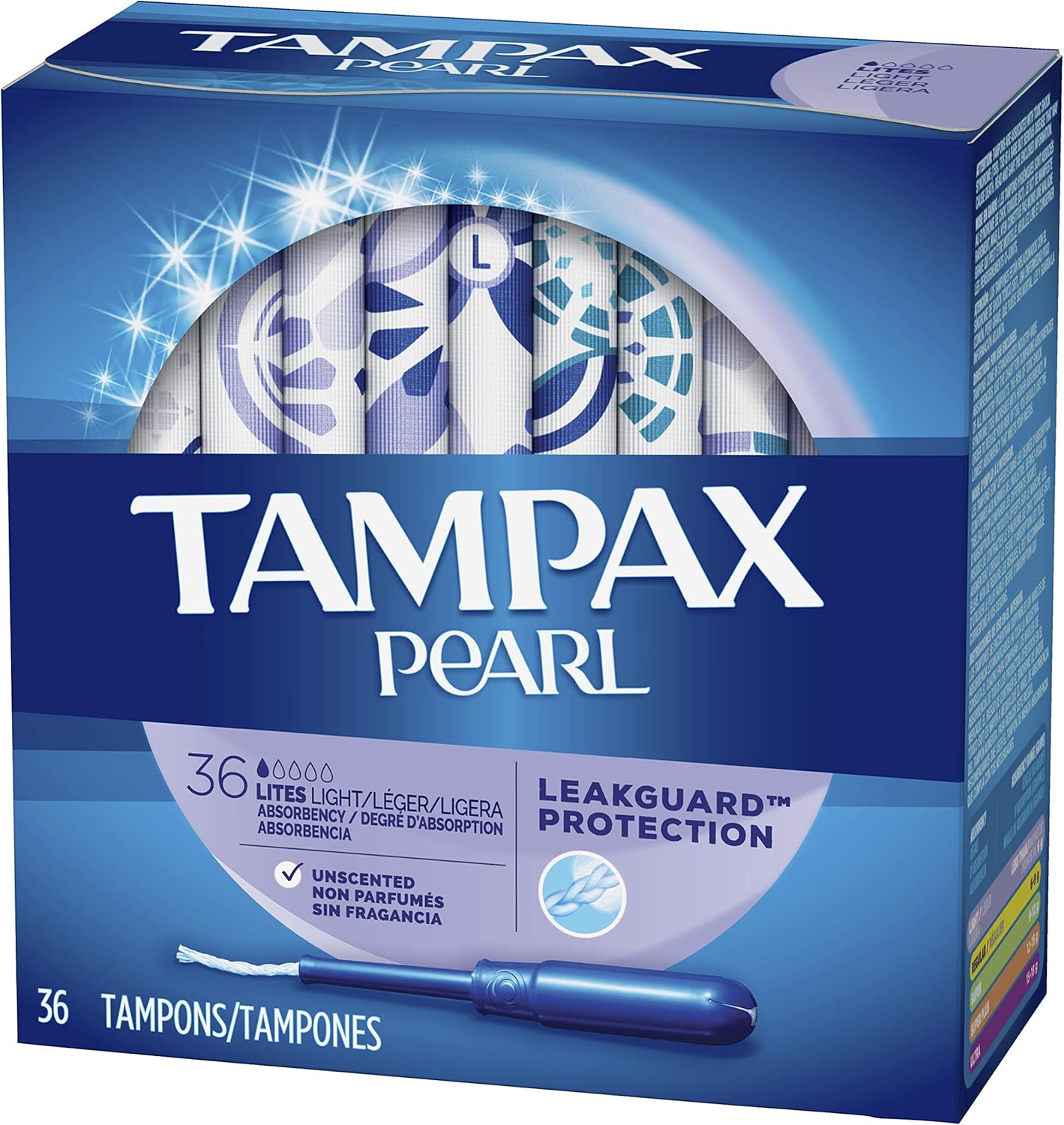 Tampax Pearl Plastic Unscented Tampons, Lites/Light Absorbency, 36 Count (Pack Of 2)