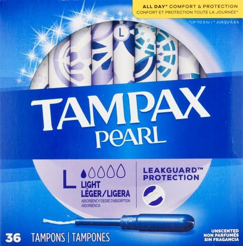 Tampax Pearl Plastic Unscented Tampons, Lites/Light Absorbency, 36 Count (Pack Of 2)