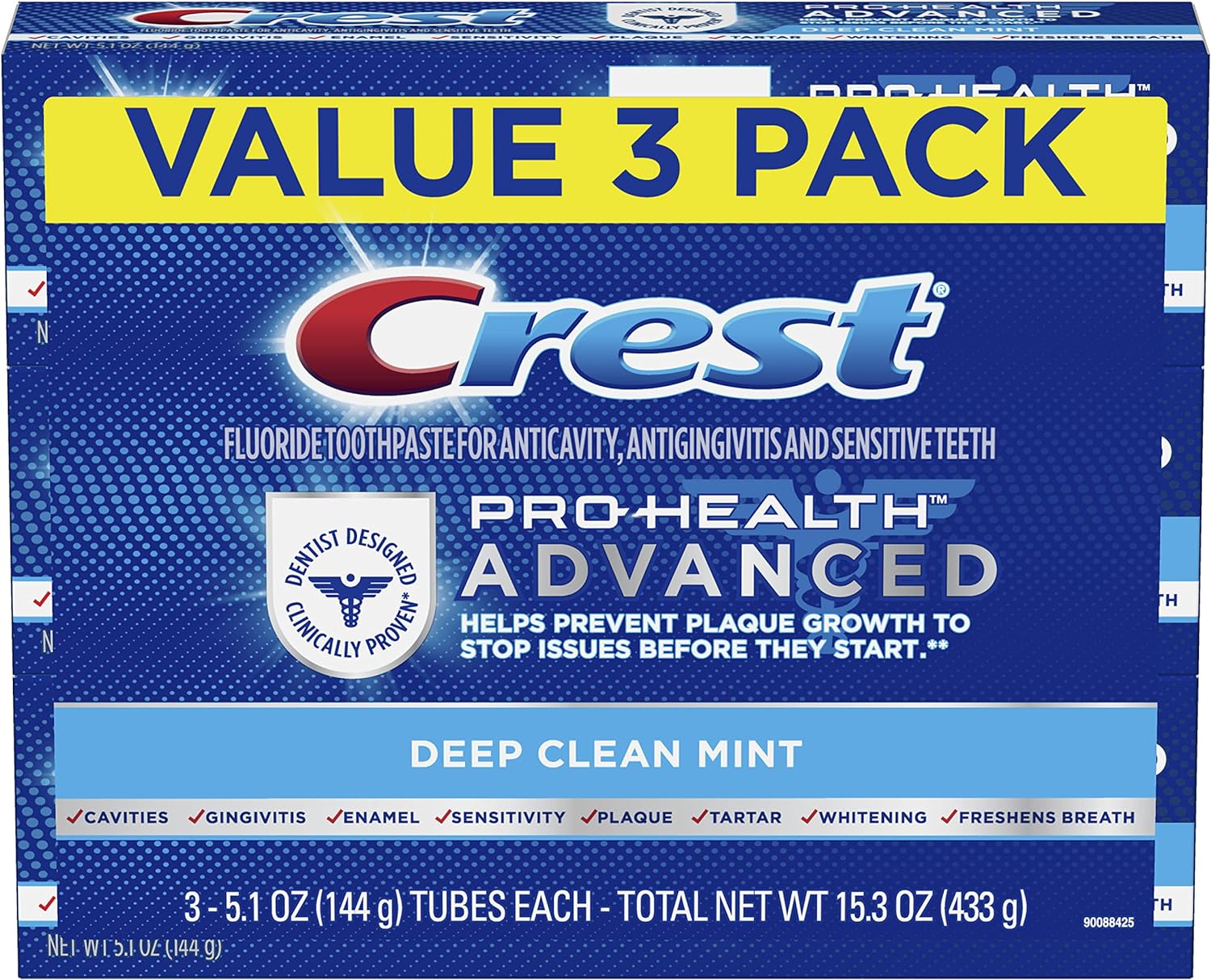 Crest Pro Health Advanced Deep Clean Toothpaste, Mint, 5.1 Oz/432 g, Pack of 3