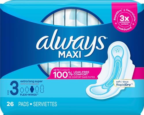 Maxi Extra Long Super Pads with Wings, Size 3, 26 Count