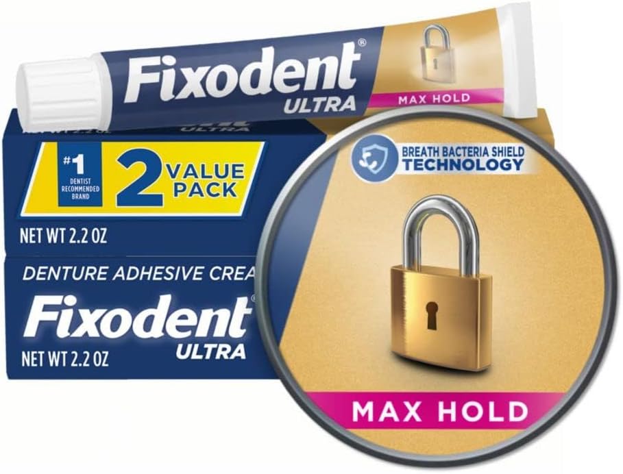 Fixodent Ultra Max Hold Denture Adhesive, 2.2 Ounce, Pack of 2