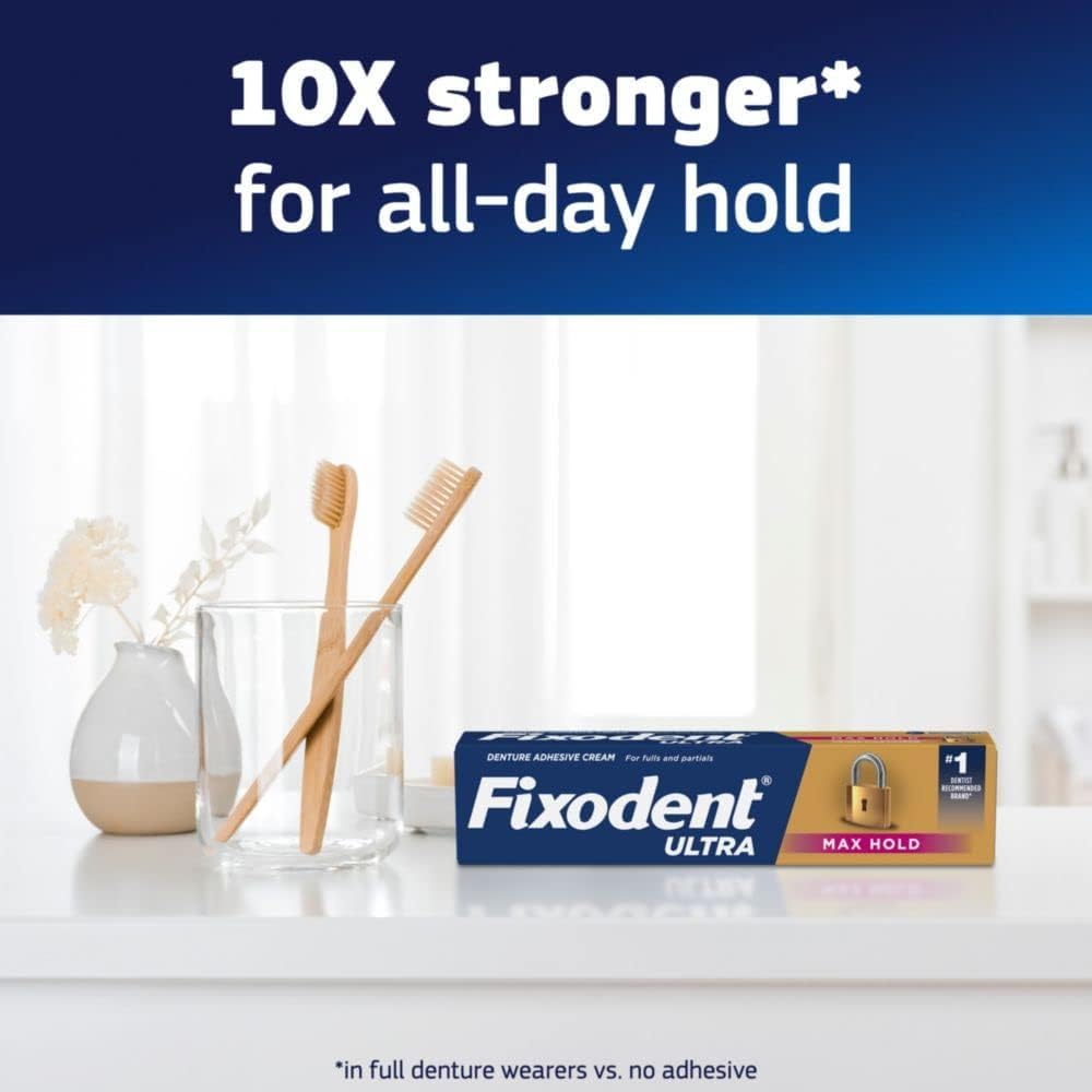 Fixodent Ultra Max Hold Denture Adhesive, 2.2 Ounce, Pack of 2