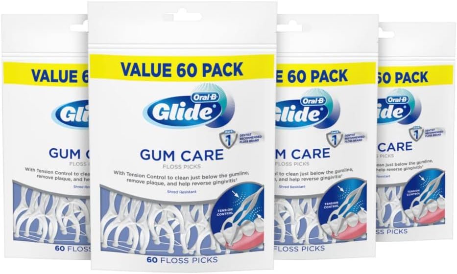 Oral B Glide Dental Floss Picks, Gum Care, 60 Count, Pack of 4