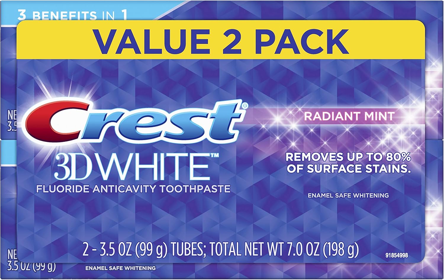 Crest 3D White Radiant Mint Whitening Toothpaste, 3.5 oz Pack 2