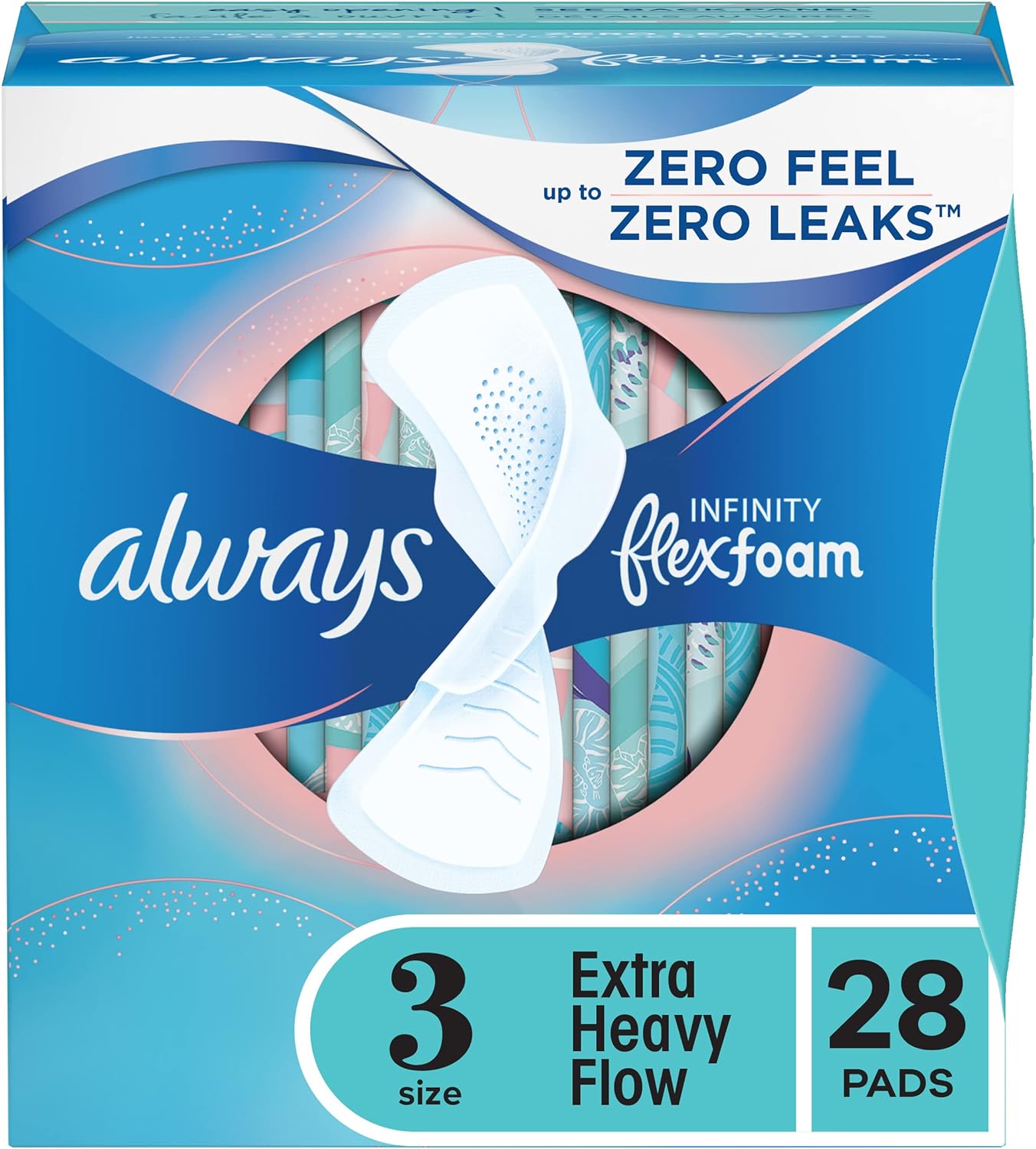 Always Infinity FlexFoam Pads for Women, Size 3, Extra Heavy Absorbency, 28 Count