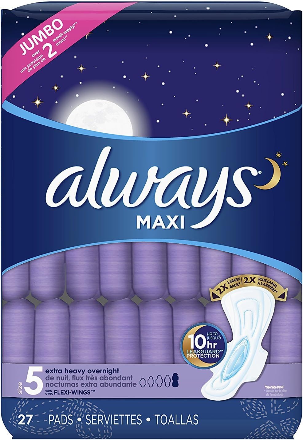 Maxi Overnight Pads with Wings Extra Heavy Flow, 27 Count (Jumbo)