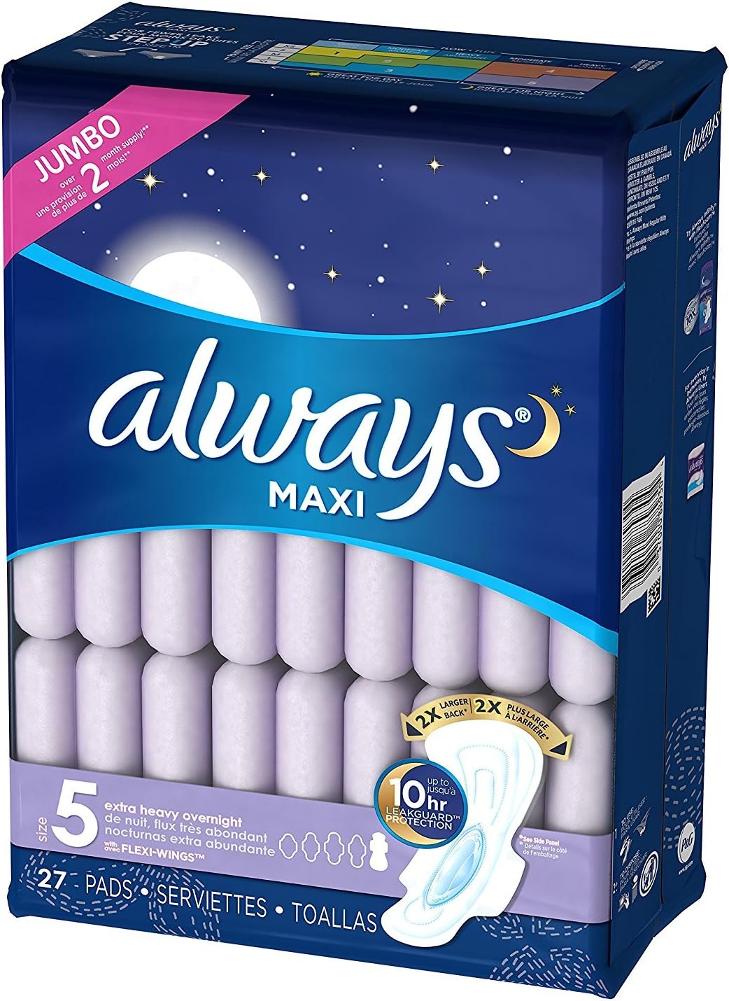 Maxi Overnight Pads with Wings Extra Heavy Flow, 27 Count (Jumbo)