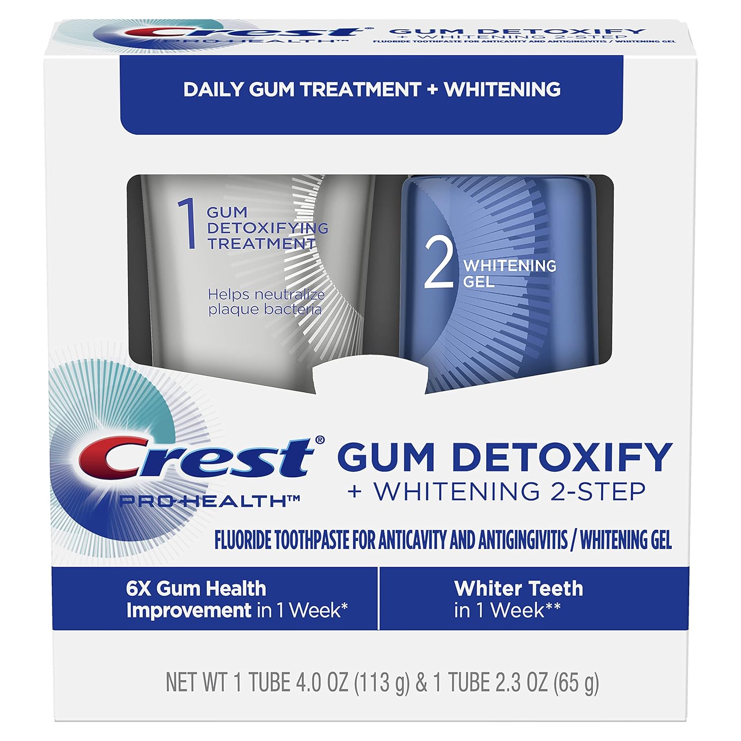 Pro-Health Gum Detoxify Whitening 2 Step Fluoride Toothpaste Whitening Gel 4.0 and 2.3 oz