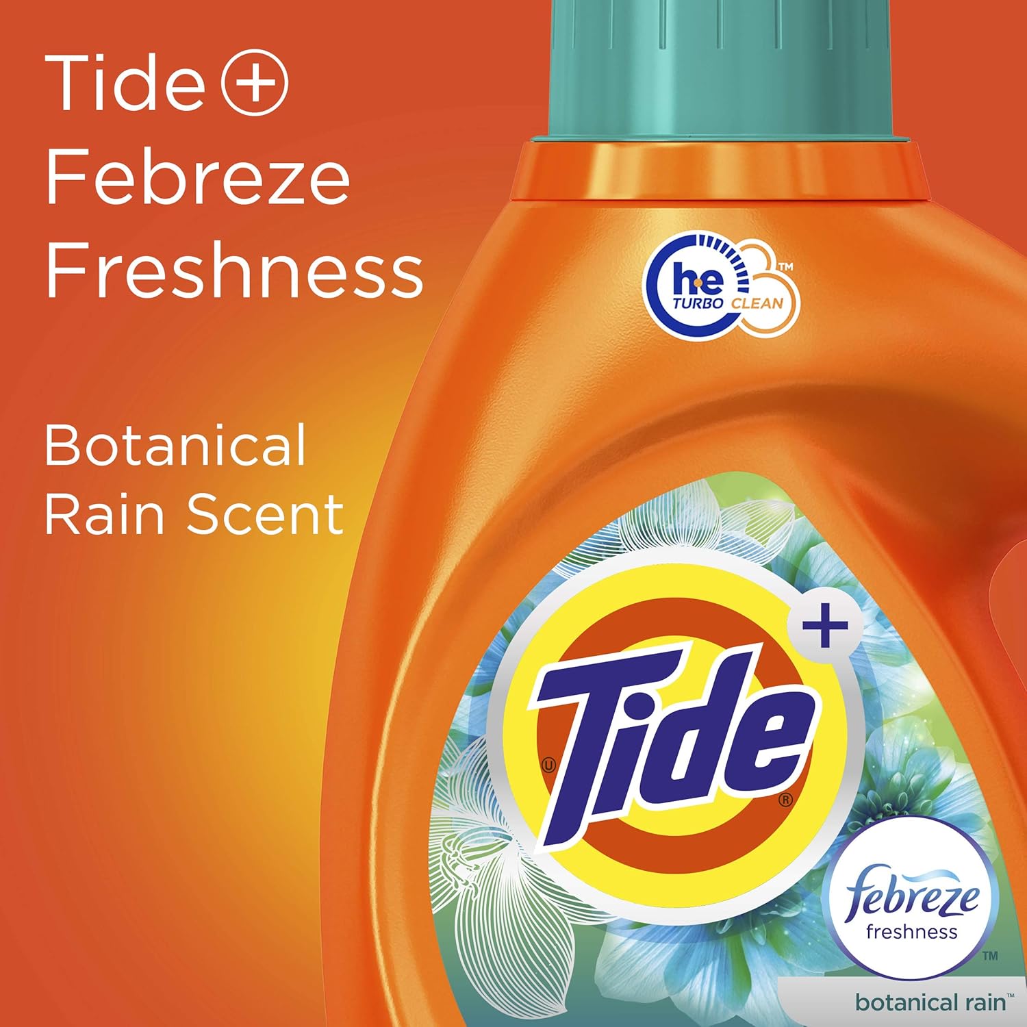 Tide plus Febreze Freshness Botanical Rain HE Turbo Clean Liquid Laundry Detergent, 46 oz, 29 loads (Packaging May Vary)