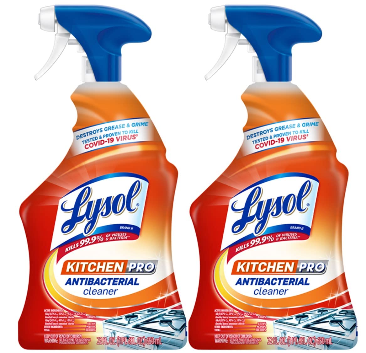 Lysol Antibacterial Kitchen Cleaner, Citrus Scent, 22 Ounces (Pack of 2)