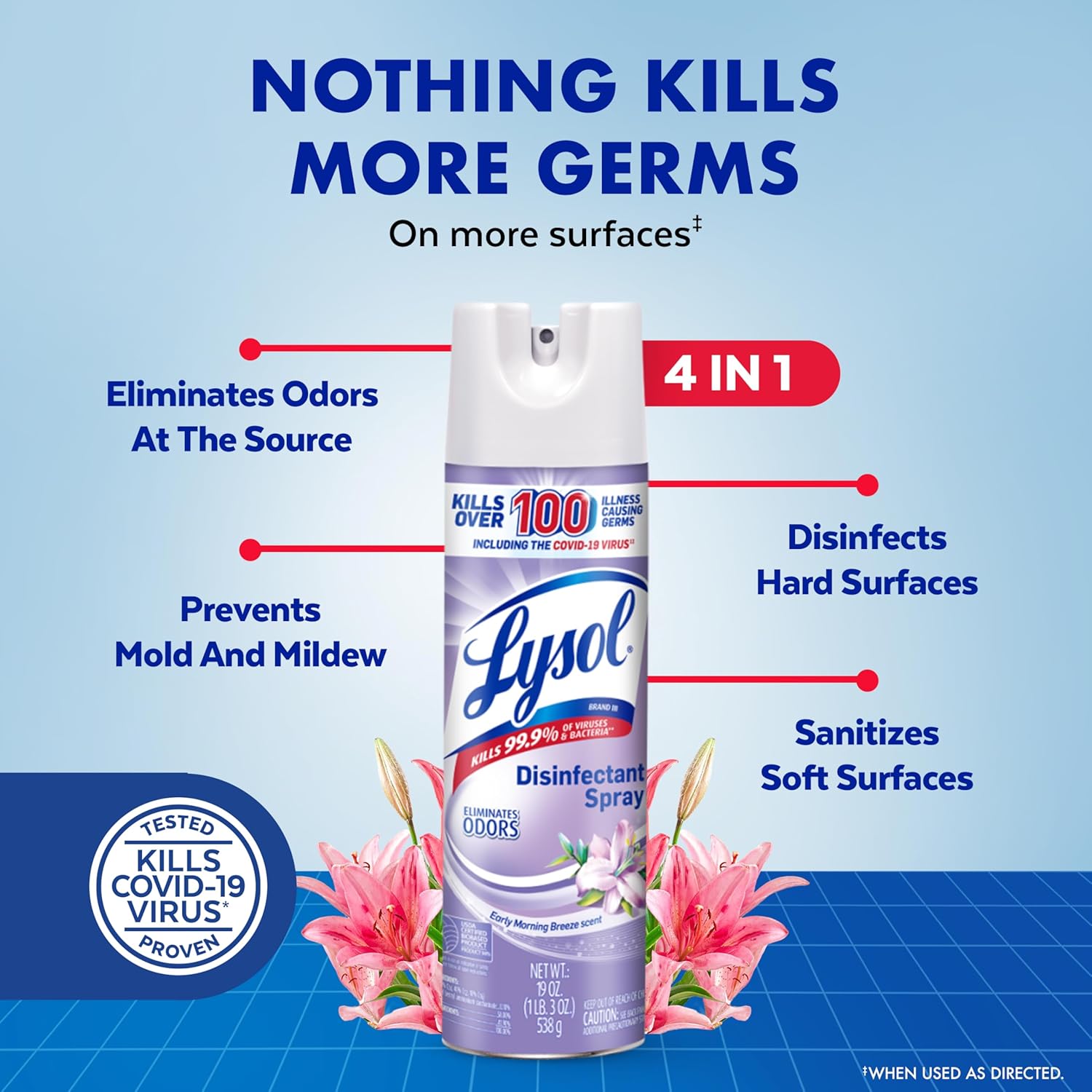 Lysol Disinfectant Spray, Early Morning Breeze, 12.5oz