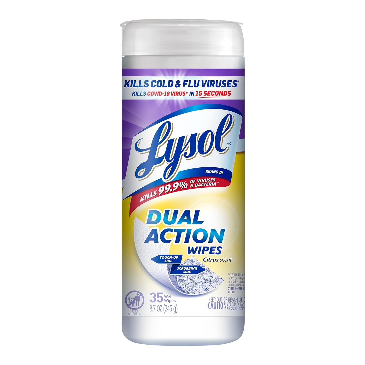 Lysol Dual Action Disinfecting Wipes, Citrus, 35ct