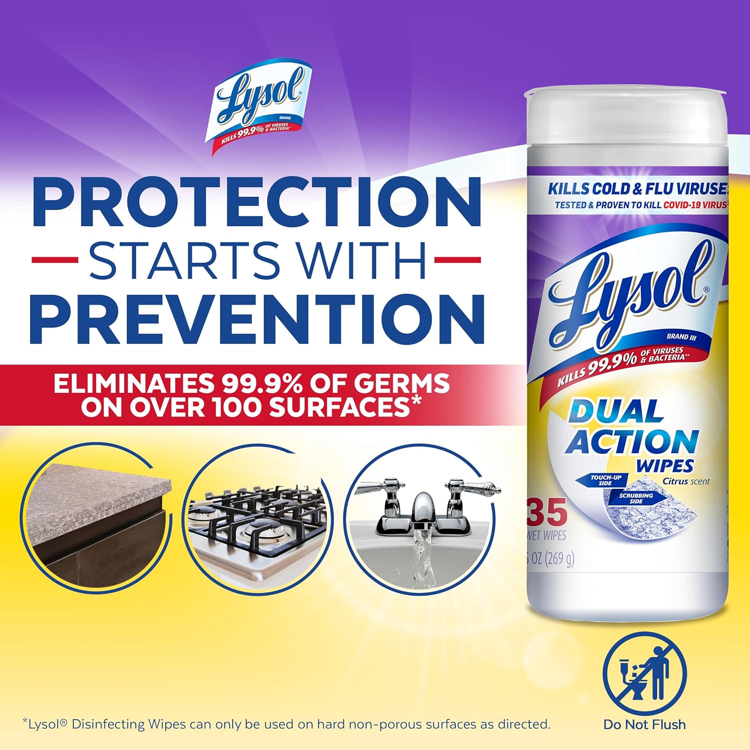 Lysol Dual Action Disinfecting Wipes, Citrus, 35ct