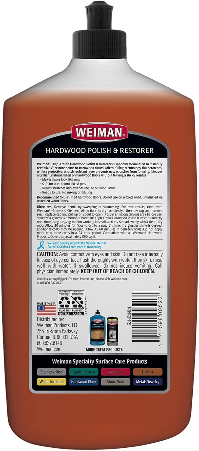 Weiman 123 Polishing Polishing & Restoring heavily stressed hardwood floors, natural shine, removes scratches, leaves a protective layer, 946 ml volume