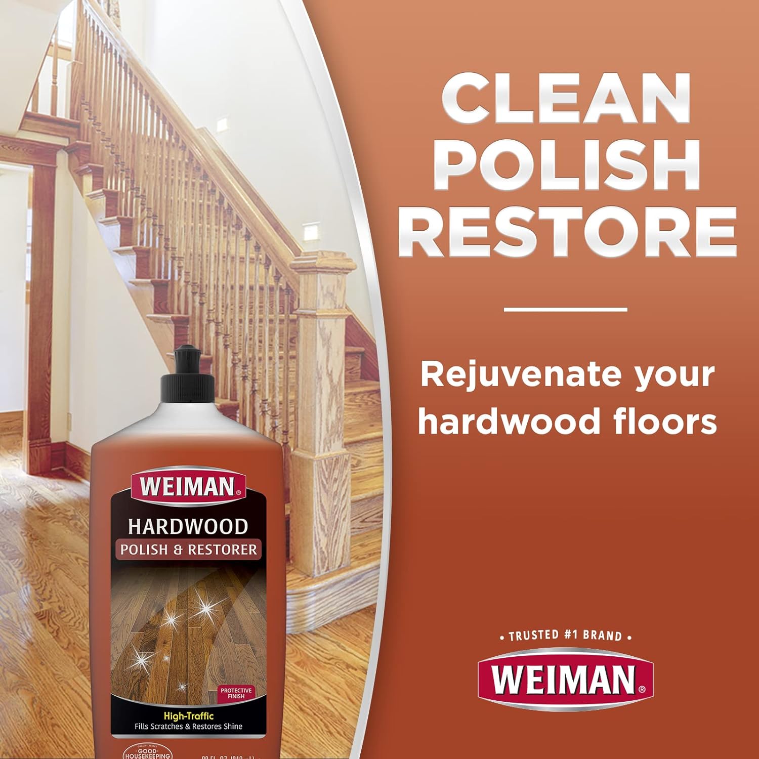 Weiman 123 Polishing Polishing & Restoring heavily stressed hardwood floors, natural shine, removes scratches, leaves a protective layer, 946 ml volume