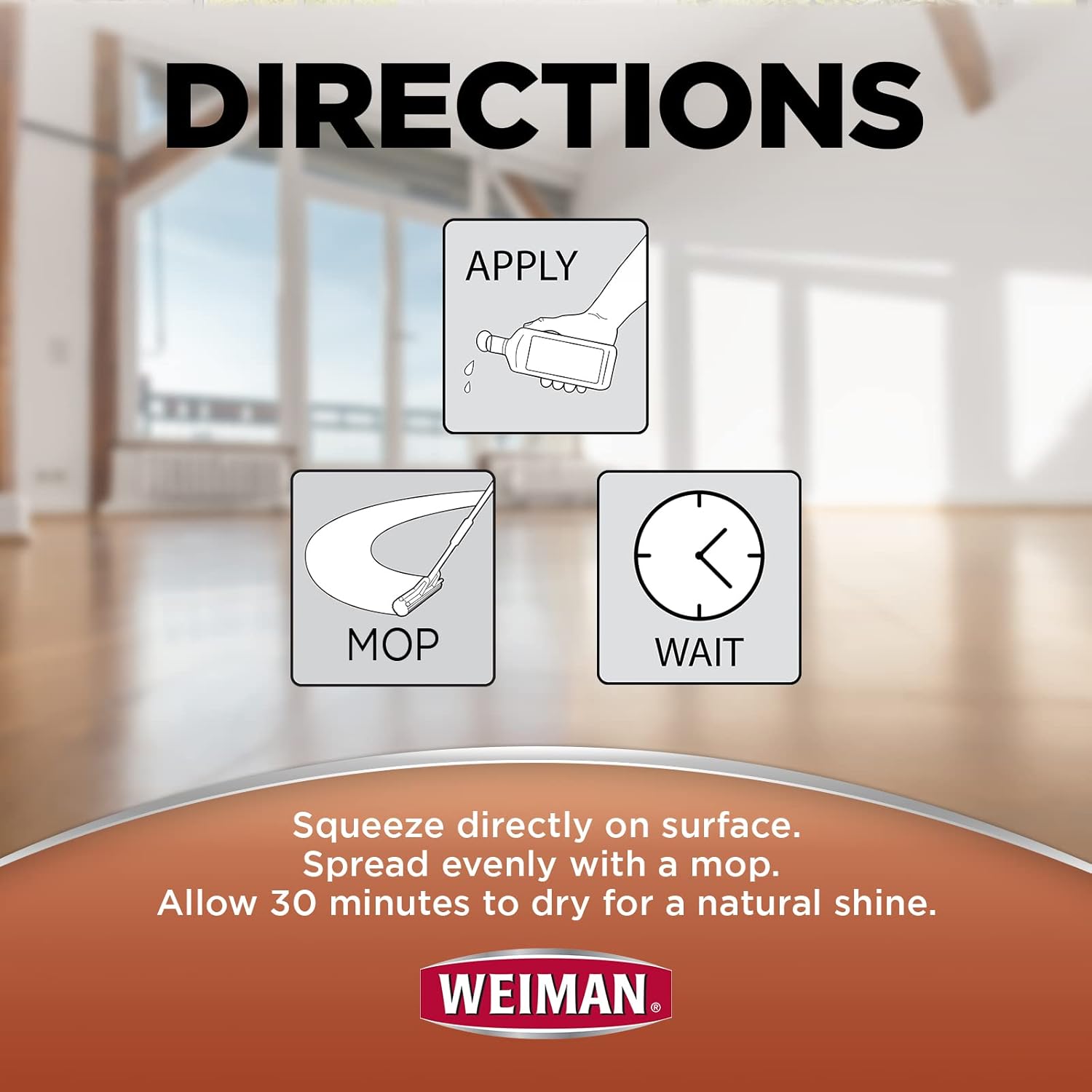 Weiman 123 Polishing Polishing & Restoring heavily stressed hardwood floors, natural shine, removes scratches, leaves a protective layer, 946 ml volume